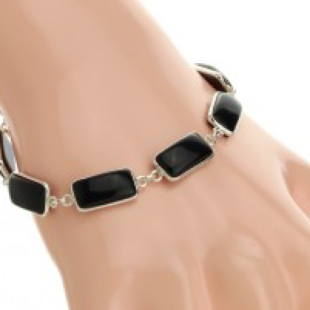 Mexican Silver Modernist Black to Red Reversible  Bracelet 6 to 6.5”